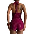thumbnail image 2 of inhzoy Women Shiny Sequins Jumpsuit Deep· V Neck Short Romper One Piece Night Party Disco Clubwear Rave Outfit Burgundy S, 2 of 5