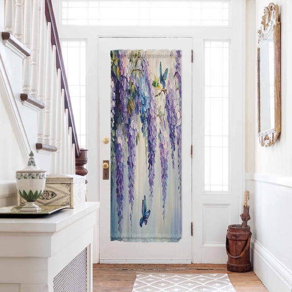 Purple Lavender Door Curtains for Door Window, French Sidelight Front Back Door Curtains With Tieback, Butterfly Flower Abstract Artwork Kitchen Rod Pocket Drapes Panel, 25"x72"