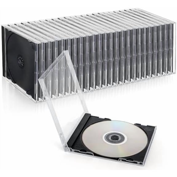 25 Pieces Clear CD Jewel Cases, 10.4 mm Standard Single CD DVD Storage Case with Assembled Black Tray, Plastic Discs Protective Covers for CD Collection Organization$$Furniture