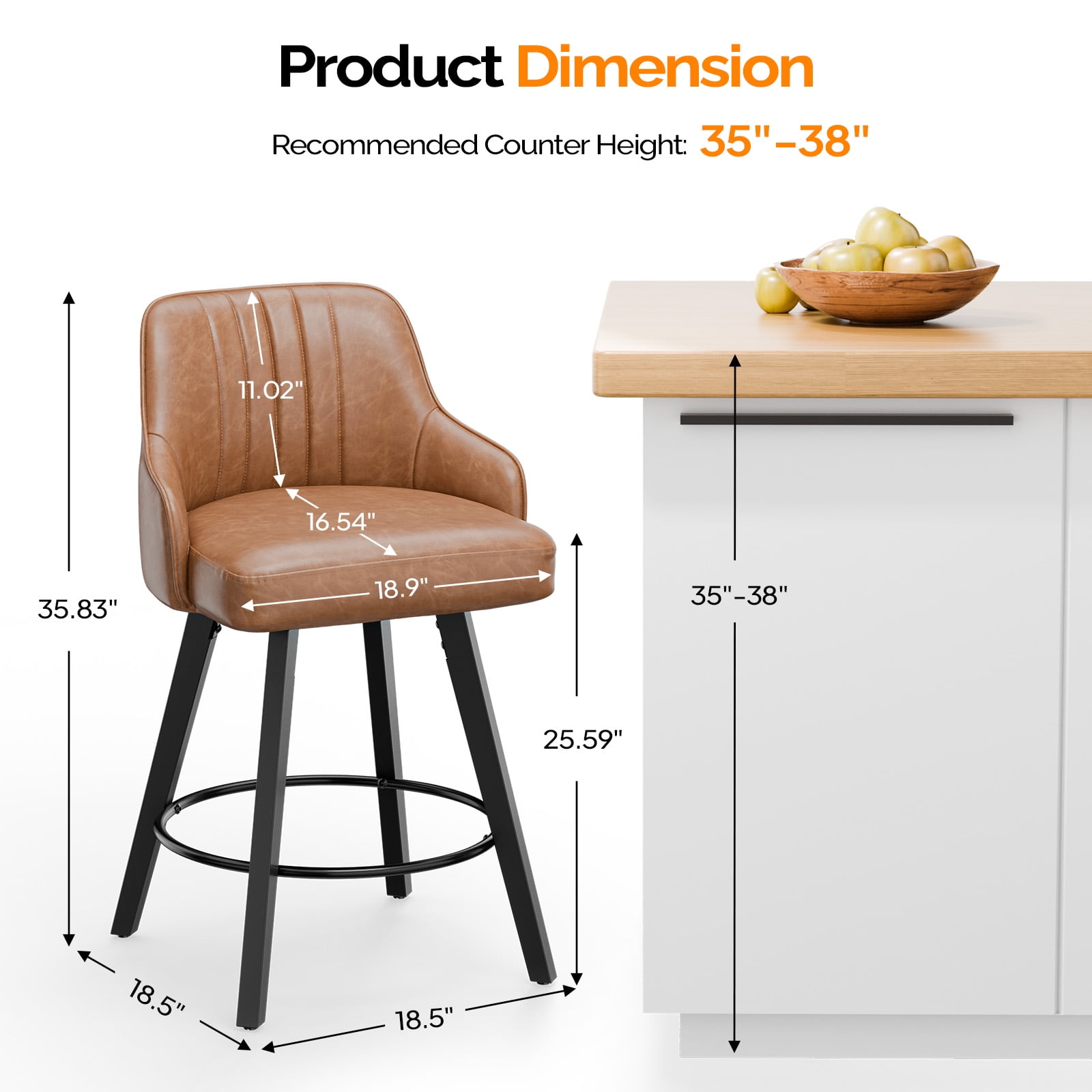 Ktaxon Swivel Bar Stools, 35" Counter Height Adjustable Bar Stools for Kitchen Island, Antique Bronze, 1 PCS