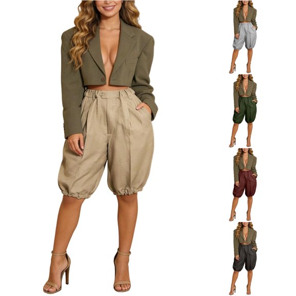 Xiaoxatg Women's Shorts for Women Casual Bohemian Palazzo Style with Elastic Waist Lofty Comfort for Spring Summer Outdoor Wear Khaki XL