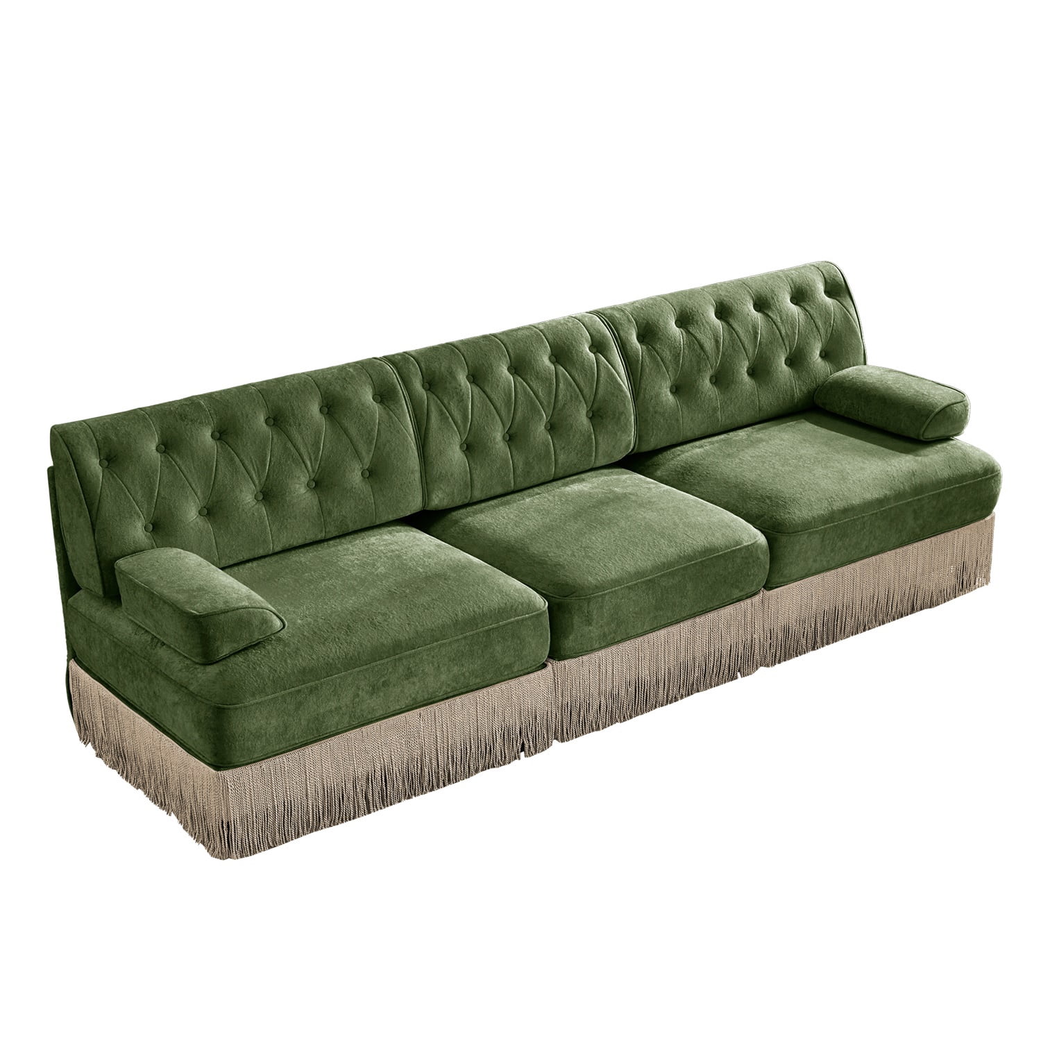 Hommoo 3-Seater Chesterfield Style Velvet Fabric Sofa Couch set, Tufted Button Upholstered Design and Floor-grazing Tassel, Free Combination Sectional Sofa, for Home, Green