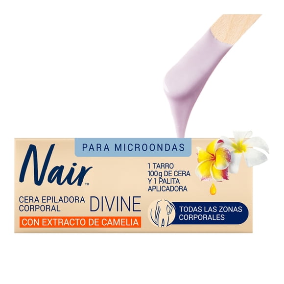 Nair Cera Depiladora Divine Corporal en Tarro de 100 g. Marca Probada por Dermátologos con Extracto de Camelia Piel Suave y Tersa Hasta por 4 Semanas