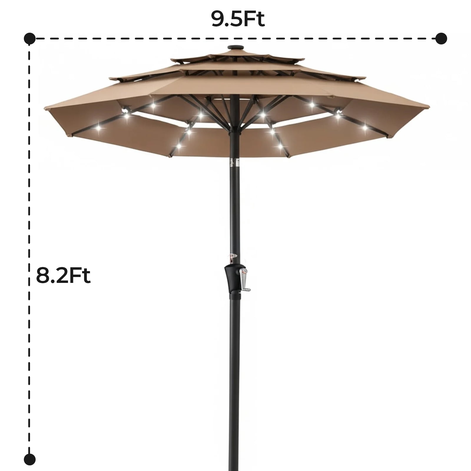 Alvantor 9ft 3‑Layer Solar Patio Umbrella Outdoor with 32 LED Lights, UV50+ Auto Dusk‑to‑Dawn for Dining Table, Outdoor Sofa & Beach Lounger
