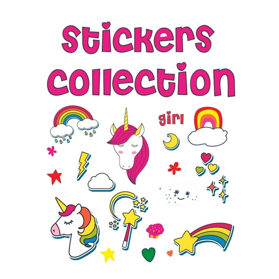 RAINBOW UNICORN - Kids Girls Bedroom Multicolored Art Décor Stickers Rainbow Unicorns Stars Moons & Clouds Design Vinyl Wall Decal Sheet - Home Art Removable Girly Girl Wall Decoration 8" x 10"