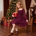thumbnail image 3 of Aideaone Girls Long Sleeve Chiffon Dresses Square Neck Swiss Dot A-Line Ruffle Hem Casual fall winter Dress 7-14 Years, 3 of 6