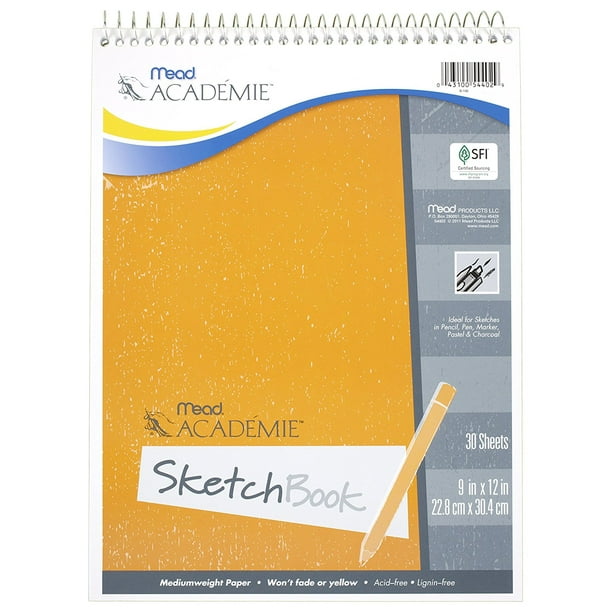Mead Académie Spiral Sketchbook / Sketch Pad, Heavyweight Paper, 30 Sheets, 9 x 12 Inch Sheet ...