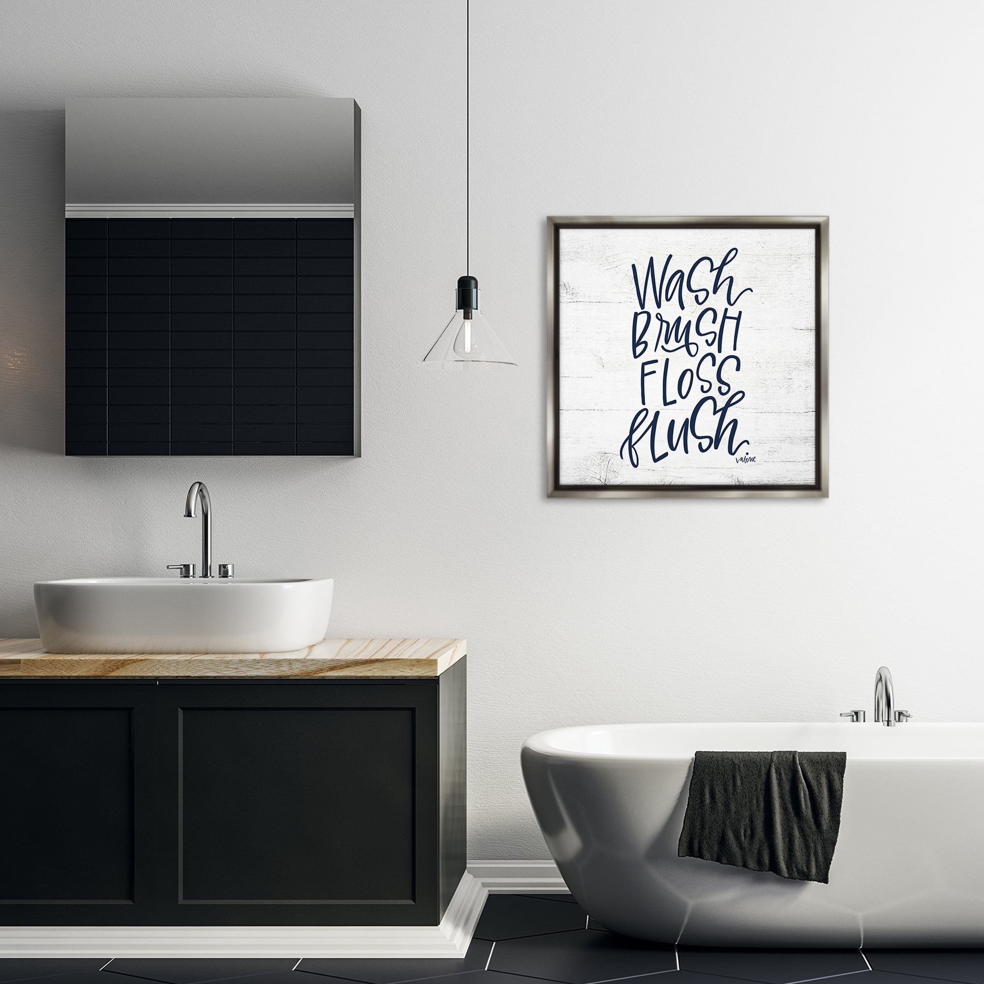 Stupell Industries Rustic Bathroom Rules Typography Painting Gray Floater Framed Canvas Art Print Wall Art, 25 x 25