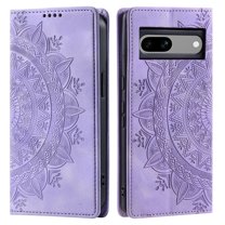Case for Google Pixel 8A Wallet Case for Women Girls with Card Holder, Embossed Flower Pattern Magnetic Flip PU Leather Purse Protective Phone Cover for Google Pixel 8A, Purple