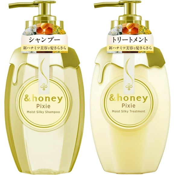 &-honey Pixie Moist Japanese Shampoo and Conditioner Set (440 mL) | For Straight, Fine, Dry Hair | Deep Hydration, Shine Enhancing, Lightweight Finish