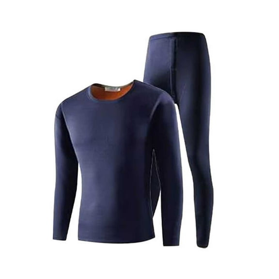 KeShDi Thermal Underwear for Men Set Men Casual Solid Pullover Long Sleeves High Elasticity Keep Warml Underwear and Pants Suit Navy S