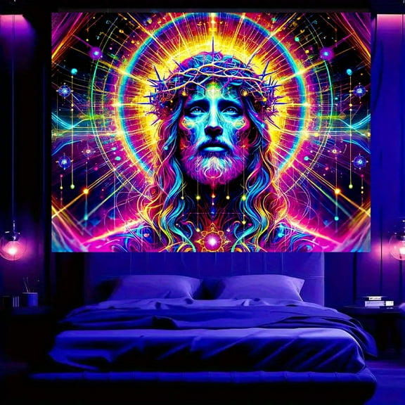1 PC, 2D Flat/ Black light ultraviolet reaction tapestry, with a tech-sense design pattern, 78.74x 59.05 inches (200x150cm), wall art hanging flags, a tapestry that glints against a dark background,