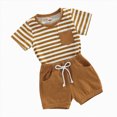 thumbnail image 4 of TOWED22 Toddler Baby Boy Summer Clothes Tree/Duck/Shark Short Sleeve Embroidery T-shirt Striped Shorts Set 2 Piece Outfit(Brown,0-6 M), 4 of 4