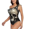thumbnail image 3 of Picia Gold Pattern Skull Pattern Women's One Piece Swimsuits,One Shoulder Swimwear Asymmetric ,Ruffle Monokinis Bathing Suits,High Waisted Flattering Bathing Suits-Small, 3 of 8