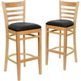 thumbnail image 2 of BizChair 2 Pk. Ladder Back Natural Wood Restaurant Barstool - Black Vinyl Seat, 2 of 8