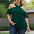 thumbnail image 2 of Blouses for Women Short Sleeve Spring Summer Short Sleeve Round-Neck Solid Color T-Shirt Casual Loose Blouse for Women Tops for Women Trendy Green 2XL, 2 of 5