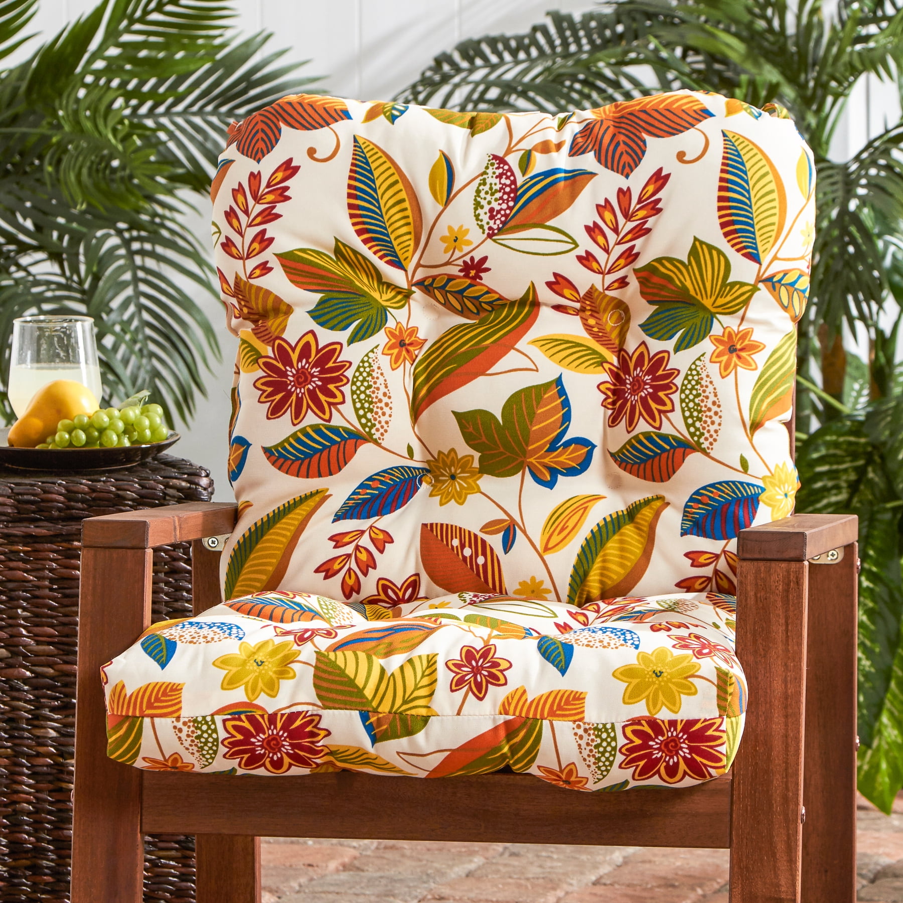 Greendale Home Fashions Esprit Floral 38 x 21 in. Outdoor Reversible Tufted Chair Cushion