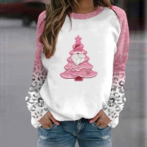 RKSTN women blouses Women's Rund Neck Printed Long Sleeved Top Sweatshirts early fall fashion