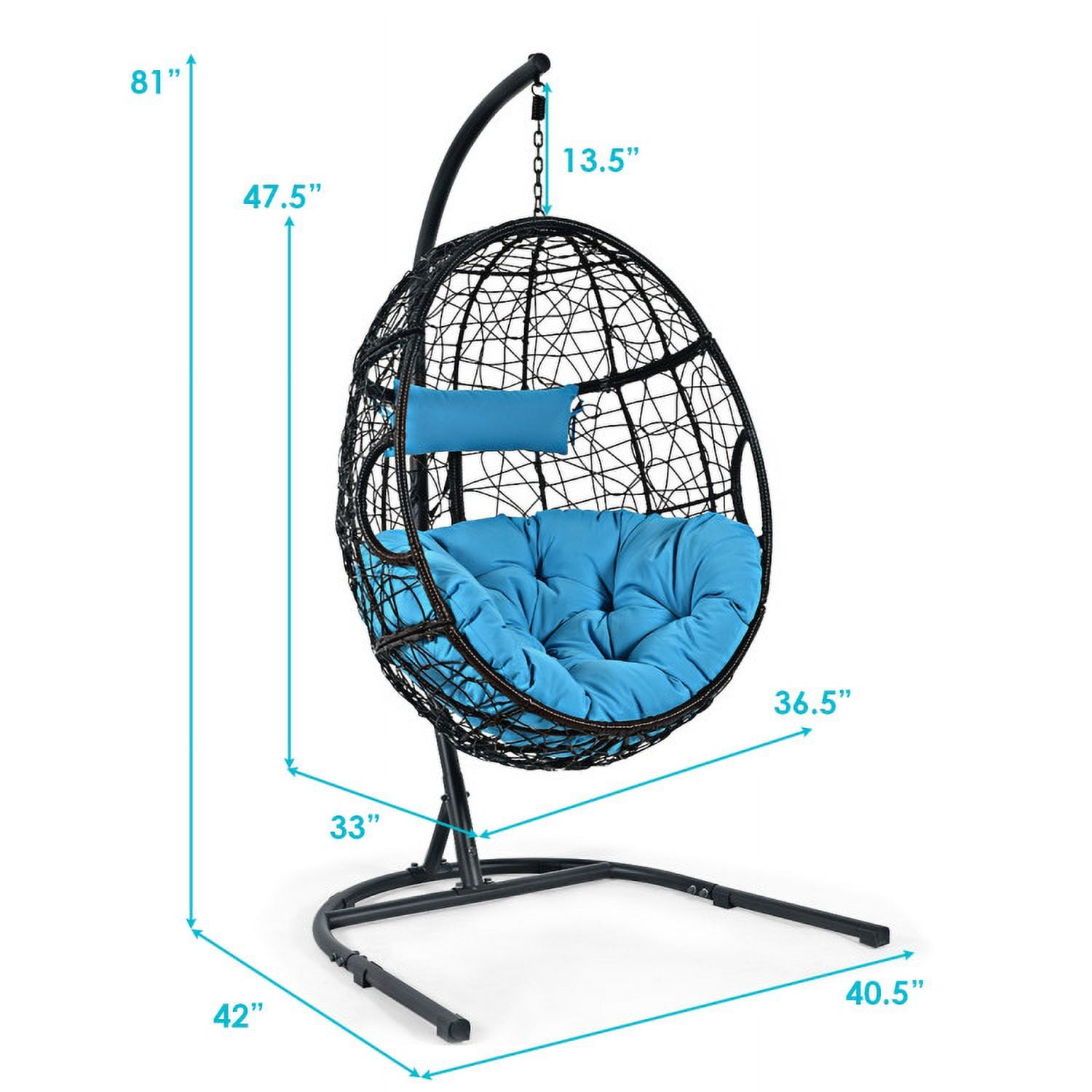 Aimee Lii Hanging Cushioned Hammock Chair with Stand, Patio Swing Chair, Blue