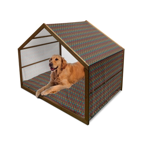 Earth Tones Pet House, Native Eastern Art with Abstract Details Old Motifs of Culture, Outdoor & Indoor Portable Dog Kennel with Pillow and Cover, 5 Sizes, Multicolor, by Ambesonne