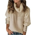 thumbnail image 4 of Mode Femmes Col Roulé Uni Manches Longues Style Ample Tricoté Hauts Blouse, 4 of 5