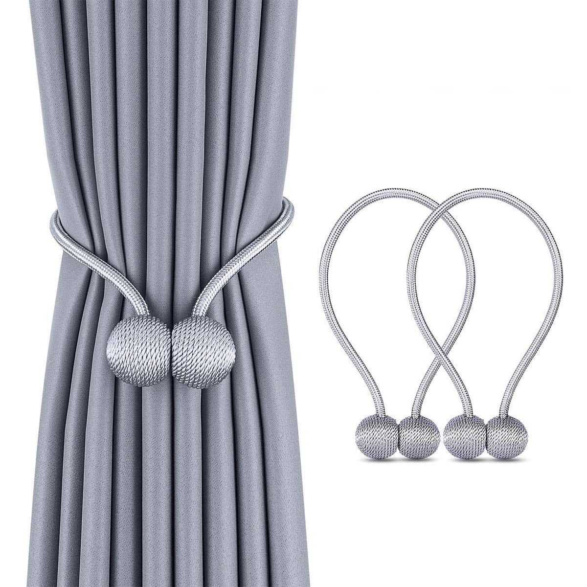 Details about   RISHNEG Magnetic Curtain Tiebacks Grey 2 Pack Decorative Curtain Holdbacks, 