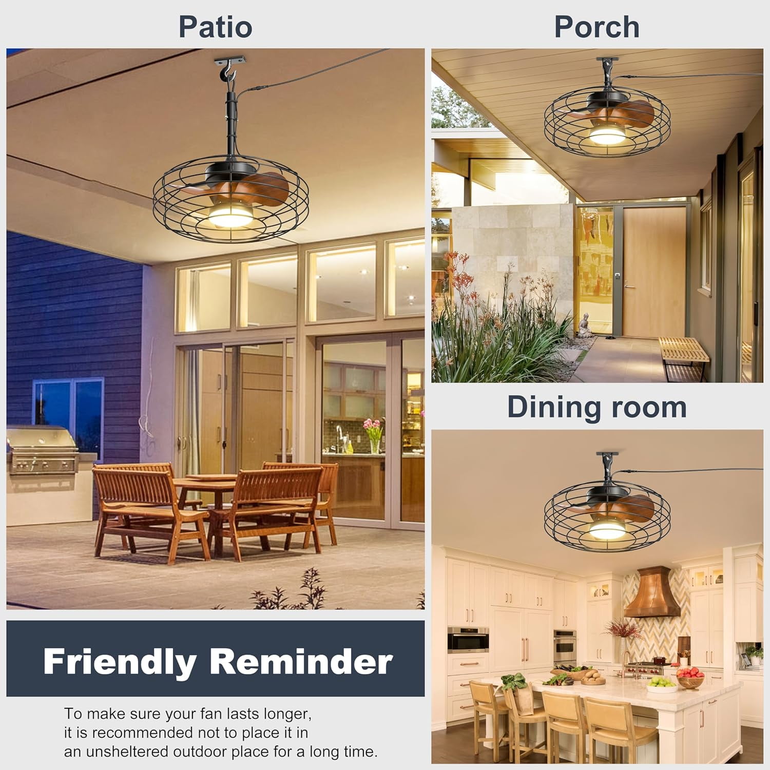 Ohniyou 20" Outdoor Ceiling Fans with Lights And Remote for Patio, Small Farmhouse Dimmable Waterproof Plug in Ceiling Fan for Gazebo Porch Canopy, Wood