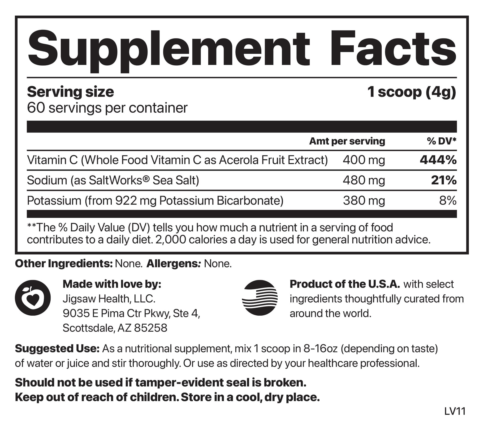 Jigsaw Health Adrenal Cocktail + Wholefood Vitamin C | with Potassium Bicarbonate, Sea Salt, and Acerola Cherry Extract | 60 Servings (Jar)