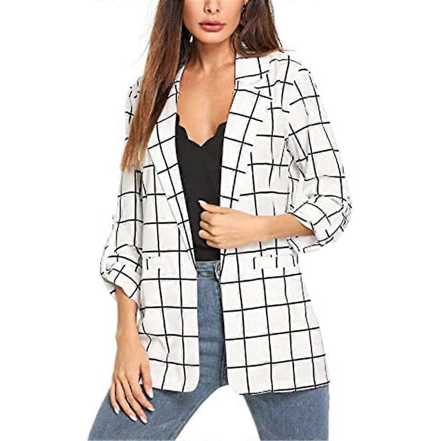 Chaqueta informal ligera con mangas enrollables y blazer abierto para mujer