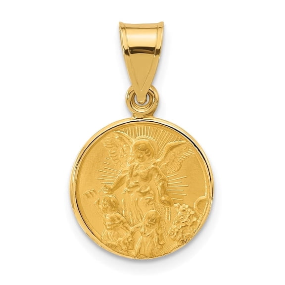 Auriga Fine Jewelry 14K Yellow Gold Polished and Satin Solid Our Guardian Angel Medal for Women (L -21.6 mm, W-13.3 mm)