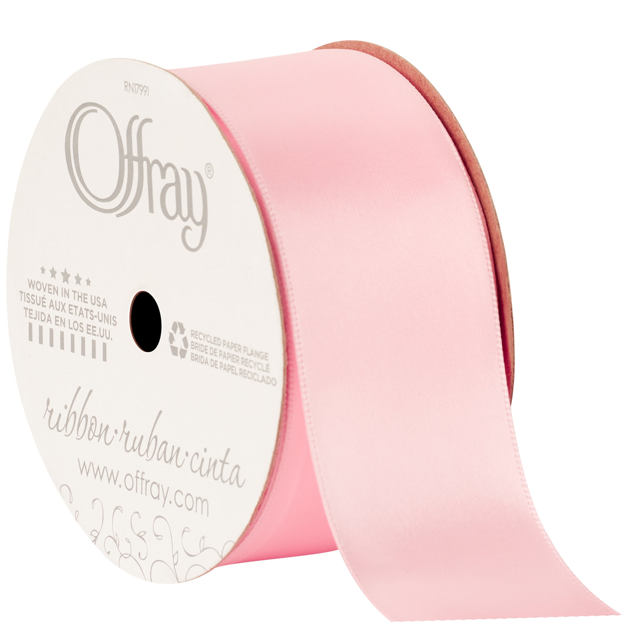 Offray Ribbon, Light Pink 1 1/2 inch Double Face Satin Polyester Ribbon, 12 feet