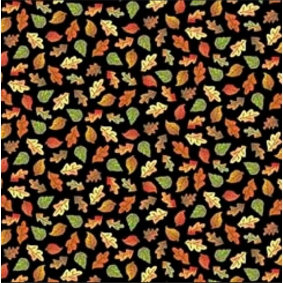 Quilting Treasures Thanksgiving Small leaf Toss On Black Quilting Treasures 100% Cotton