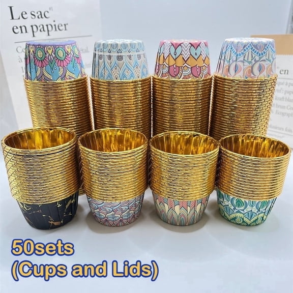 50 Sets Disposable Aluminum Foil Cupcake Cups with Clear Dome Lids, Bohemian Baking Cups for Muffins, Desserts and Party Presentation, Colorful Cupcake Containers for Baking Lovers