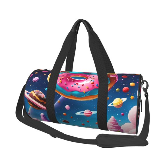 Fotbe Colorful Donut Pattern Foldable Sports Gym Bag with Wet Dry Pocket, Travel Bag, Large Capacity Duffel Bag, Splash Proof Carry on Bag, Overnight Bag, Weekender Bag