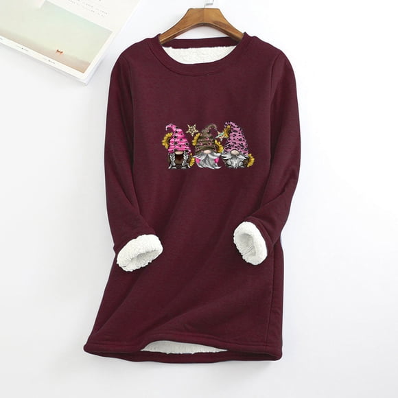 Costumes d'Halloween Grande Taille pour Femmes, Col Rond, Poche, Peluche Épaissie, Chauds, Hauts à Manches Longues, T-Shirts à Manches Longues pour Femmes en Liquidation