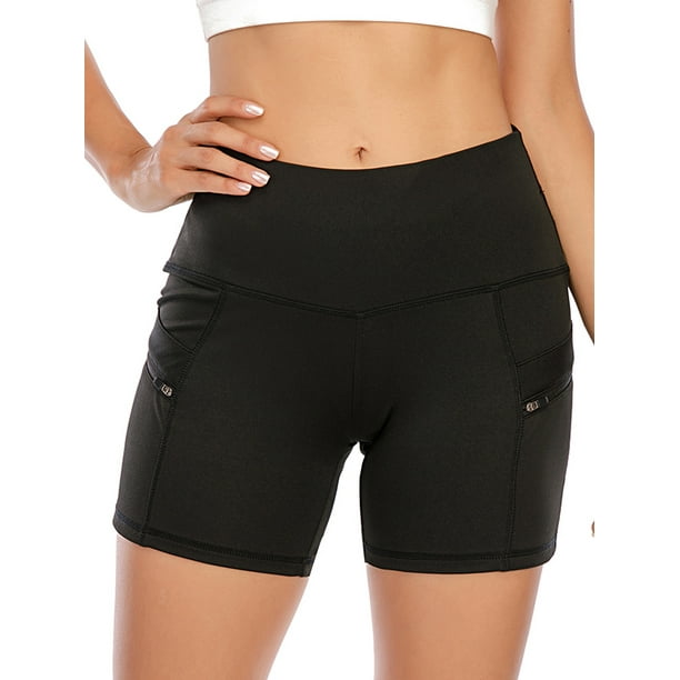 LELINTA Women Casual Push Up Fitness Tummy Control Yoga Shorts Running Gym  Stretch Sports Short Pants With Zipper Pockets 