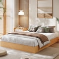 thumbnail image 1 of |1858|elevate your dormitorio: tamaño completo size wood platform marco de cama - minimalist design con slat support, no box spring required, fácil montaje, sturdy & durable, orange finish|, 1 of 7