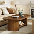 thumbnail image 4 of Tribesigns Oval Coffee Table, Mid-Century 2-Tier Coffee Table with Storage Shelf, Modern 45.27" Accent Center Table with Wooden Dual Base for Living Room Bedroom Apartment, Rustic Brown, 4 of 5