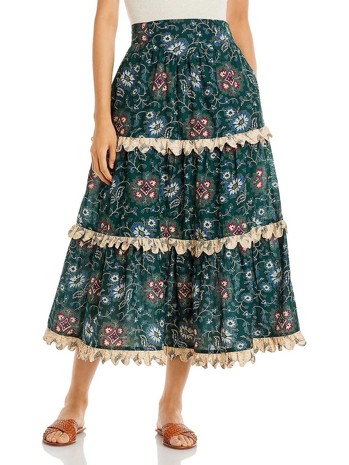 Sea New York Womens Robina Embroidered Tiered Midi Skirt