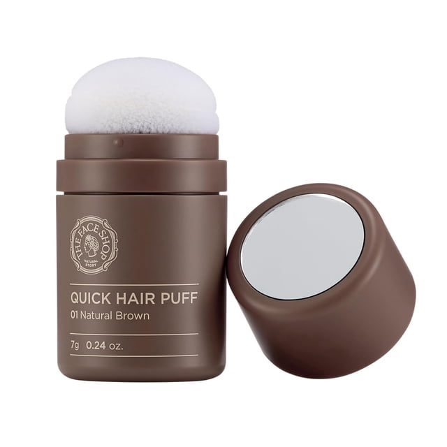 The Face Shop Quick Hair Puff - Polvo Capilar Coreano en Puff | Cubre Canas y Raíz (Retoque) | Disimula Zonas Despobladas y Da Volumen | Aplicación Rápida Caf&eacu