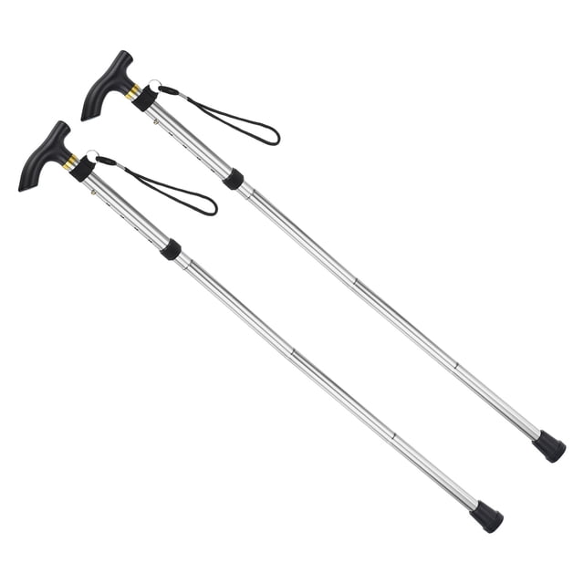 Unique Bargains Bâtons de Randonnée Pliables Bâton de Randonnée Télescopique en Alliage d'Aluminium Argent, Lot de 2