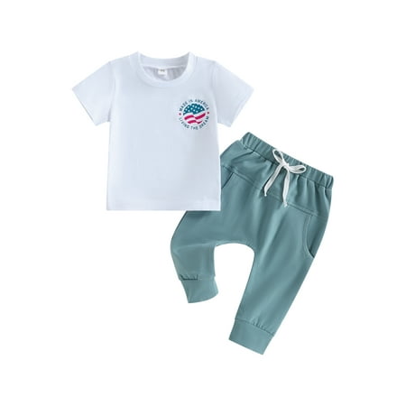

Wassery 4th of July Toddle Baby Boys Outfits Short Sleeve Round Neck Star Striped Print T-Shirt + Drawstring Pants Outfit for Independence Day My First Independence s Day 3M-3T