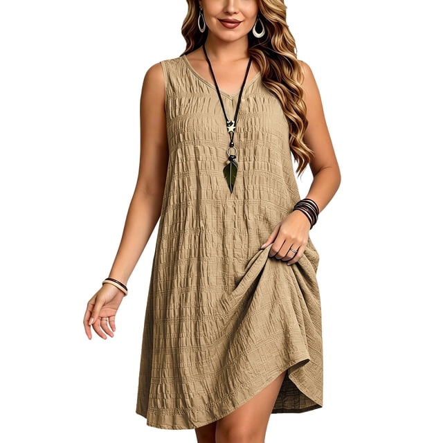 XiYing Robes Décontractées pour Femmes, Robe Sans Manches à Col en V Longueur Genou pour Femmes Grande Taille, Couleur Unie, Design Estival Décontracté, Tissu Doux et Extensible, Coupe Confortable,