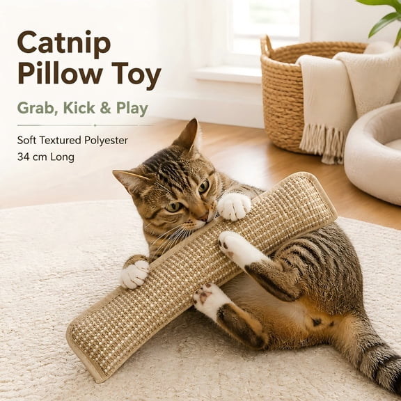 13" Catnip Toy for Indoor Cats, Durable Kicker Pillow for Relieving Loneliness and Anxiety, Scratch-Resistant Canvas Cat Toy for Teeth Cleaning and Grinding, Soft Hugging Pad, 1PC