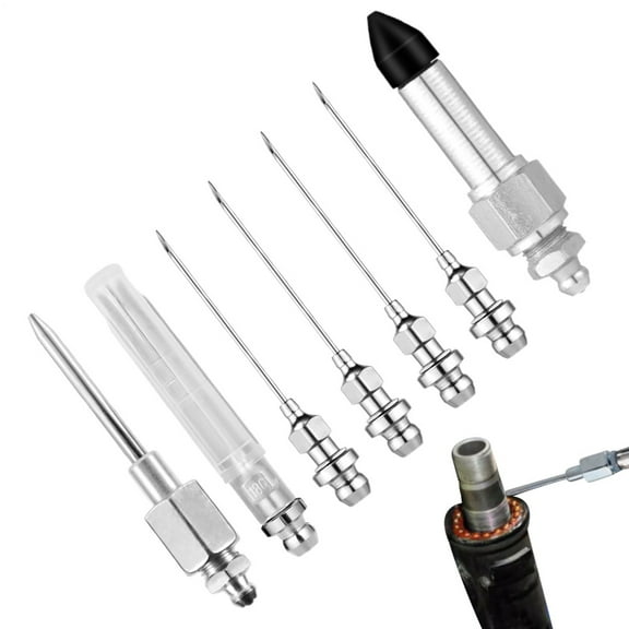 Grease Injector Needle Kit Tip Dispenser Fitting Tool Carbon Steel Grease Injector For Narrow Space & Deep Hole Metal Greasing with 5 Grease Needle Nozzles