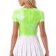 thumbnail image 3 of INSPIRE CHIC Crop Tops Metálicos para Mujeres con Manga Corta y Abertura para Fiesta de Halloween Top Brillante Holográfico L Verde Pasto, 3 of 5