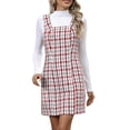thumbnail image 4 of Pinafore Dress for Women Tweed Plaid Sleeveless Square Neck Mini Dress Tunic Top Red S, 4 of 9