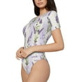 thumbnail image 2 of The Xecao Lavender Flowers Women's Crew Neck Body Suit, a short-sleeved bodysuit and basic swimsuit, both comfort and style for dating and daily life, 2 of 9