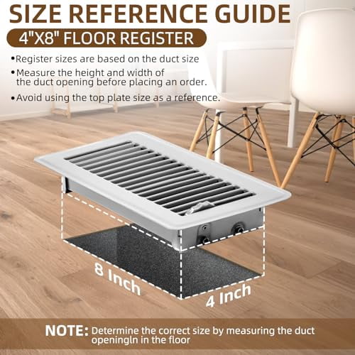 6 Pack 4 x 8 inch Floor Vent Covers - Heavy Duty Steel Walkable Floor Register - Easy Adjust Air Supply Lever - Vent Covers for Home Floor (White, 4x8 Inch)