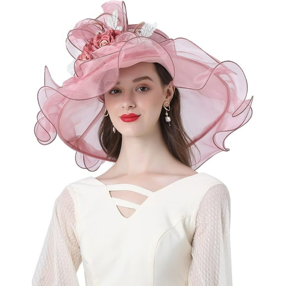 Women Oganza Sun Hat Church Wide Brim Wedding Formal Fascinator Hat